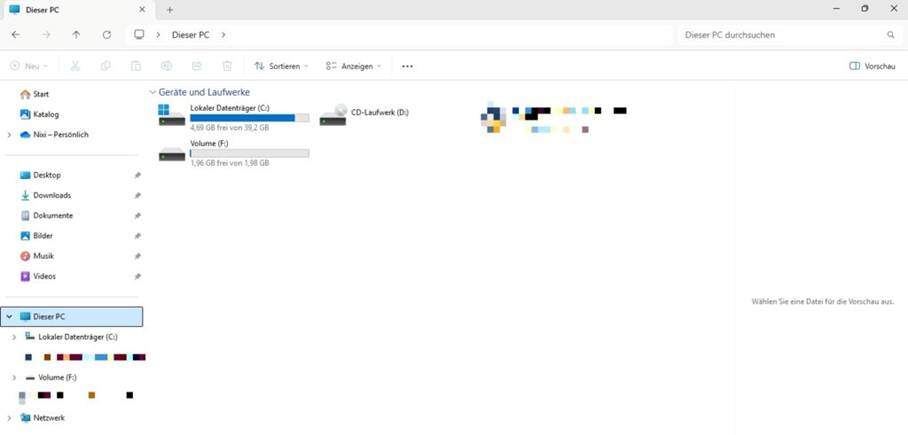 Windows > Explorer > Dieser PC > Speicherplatzbelegung einzelner Laufwerke