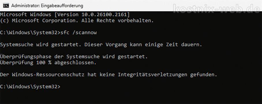 Programmfenster CMD mit Befehl sfc /scannow