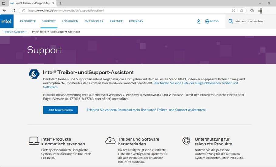 Intel Homepage Aktualisierungstool