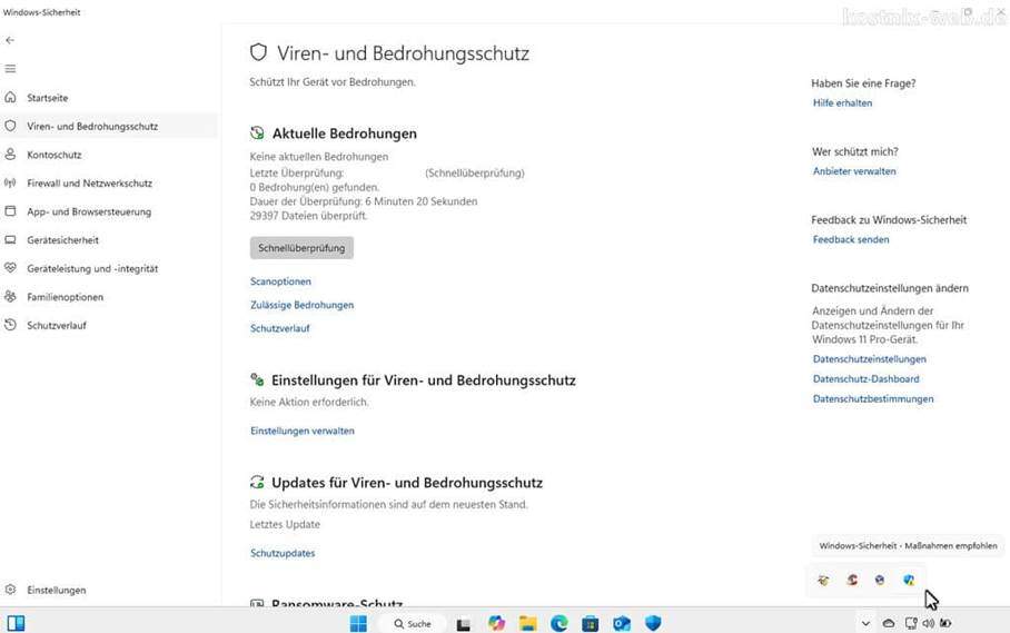 Progammfenster Windows Sicherheit > Viren- und Bedrohungsschutz