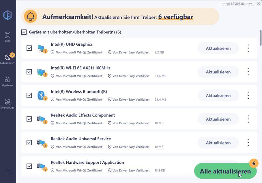Programmfenster Driver Easy