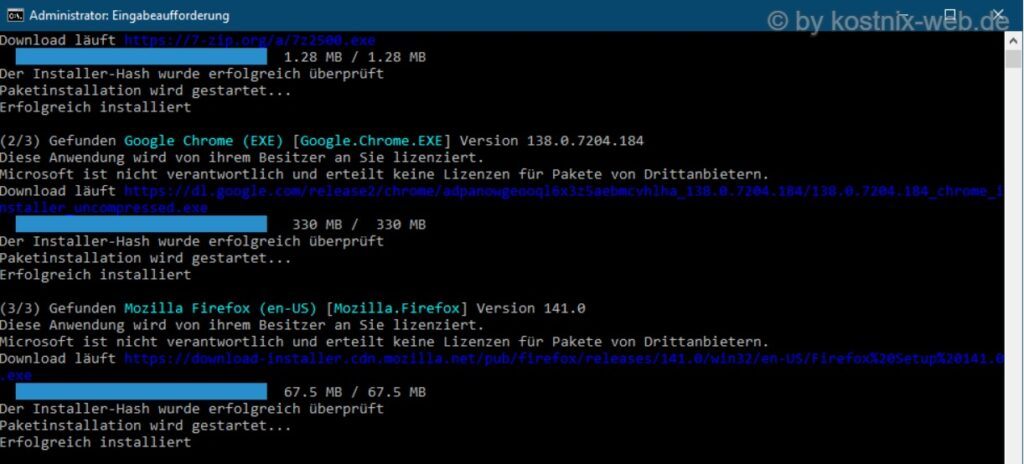 cmd-Befehl winget upgrade --all Ergebnis