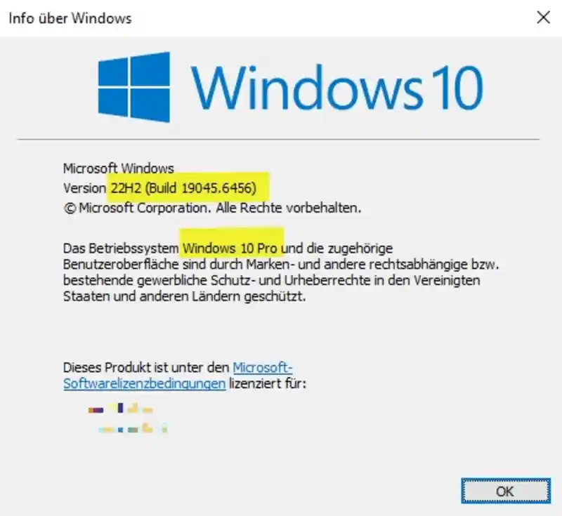 Welche Windows-Version wird genutzt. Mit Winver findest Du es heraus.