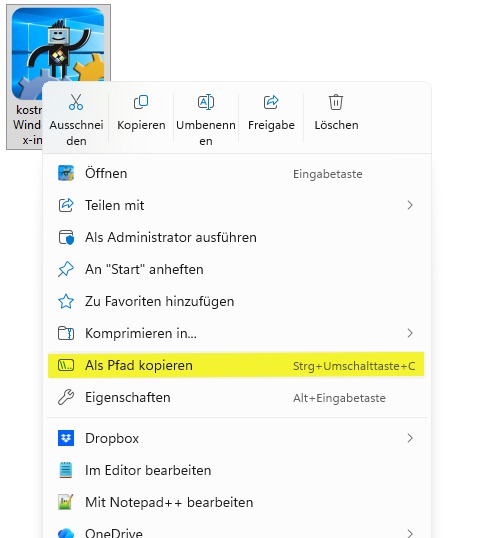 Dateipfad einer Datei kopieren