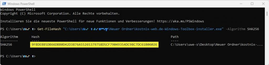 SHA256-Wert auslesen