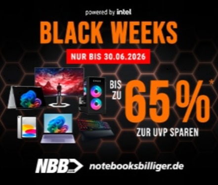 notebooksbilliger.de Intel Black Weeks: Technik-Angebote mit bis zu 65 % Rabatt sichern