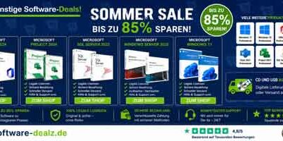 Sommer-Sale 2026 bei software-dealz.de: Microsoft-Software mit bis zu 85 % Rabatt sichern