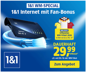 1&1 WM-Special: Internet wechseln und offizielles WM-Trikot sichern