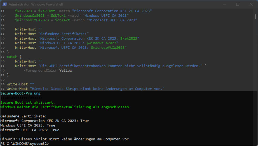 SecureBoot-Zertifikate - Powershell-Test