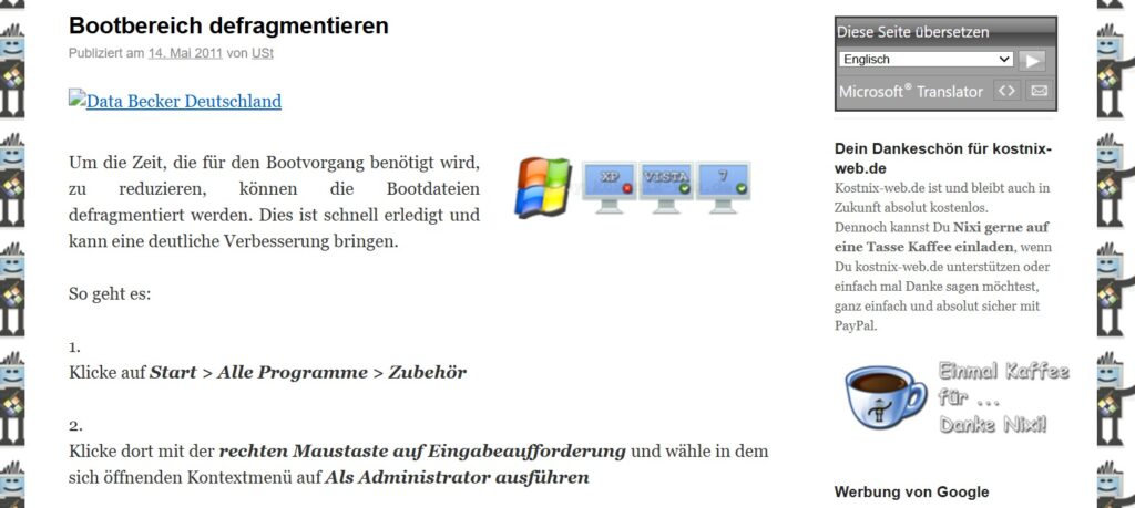 Bootbereich defragmentieren 2011