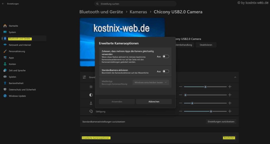 Windows 11 26H2 Multi-App-Kamera und Standardkamera in den erweiterten Kameraoptionen