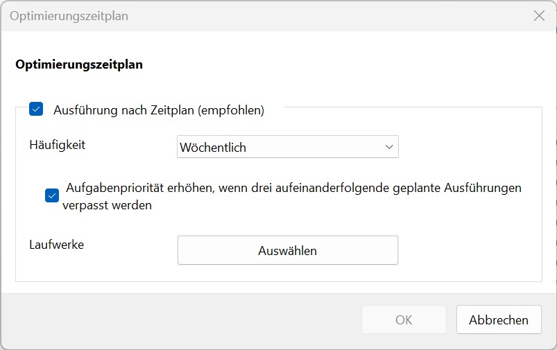 Optimierungszeitplan