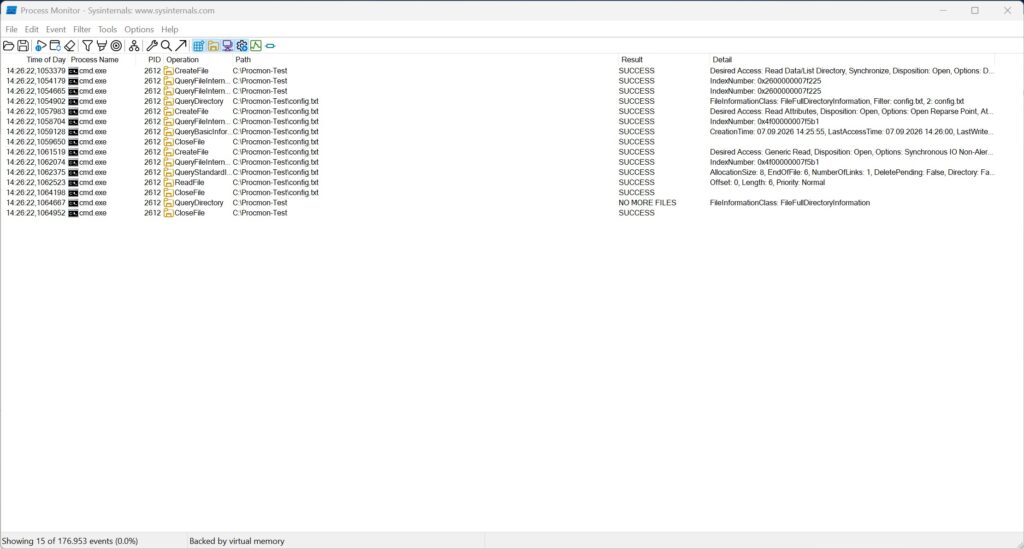 Process Monitor Filterdialog Prozess cmd vorhandene Datei