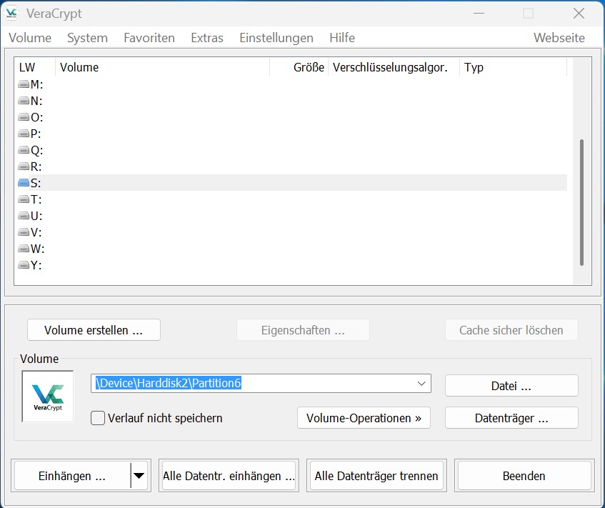 VeraCrypt-Startfenster