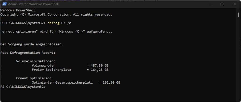 defrag C: /o