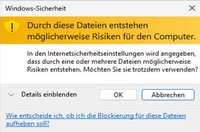 Windows-Warnmeldung: „Durch diese Dateien entstehen möglicherweise Risiken für den Computer“