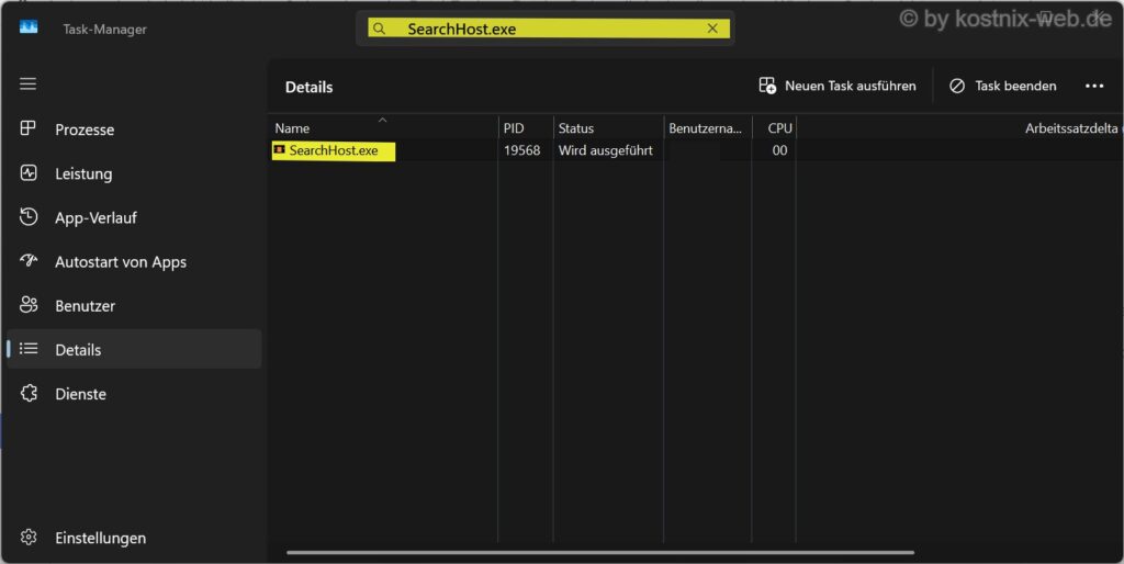 Windows 11: SearchHost.exe im Task-Manager finden und beenden